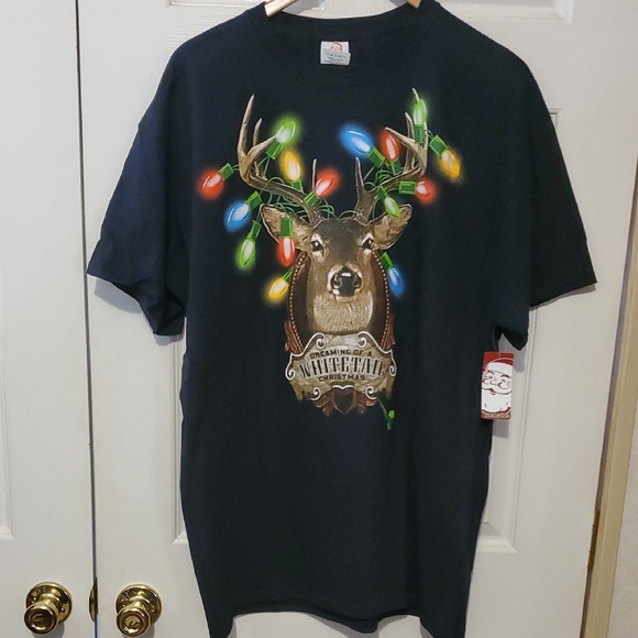 Dec 25 Tops - Ugly Dec 25 Deer Graphic T-Shirt with Colorful Lights XL